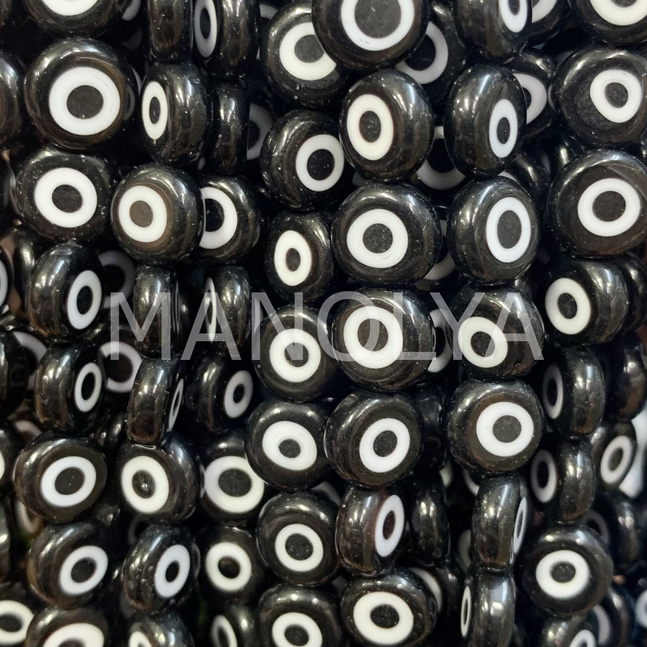 8mm. SİYAH YASSI NAZAR BONCUK