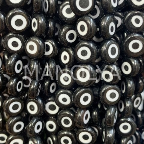 8mm. SİYAH YASSI NAZAR BONCUK