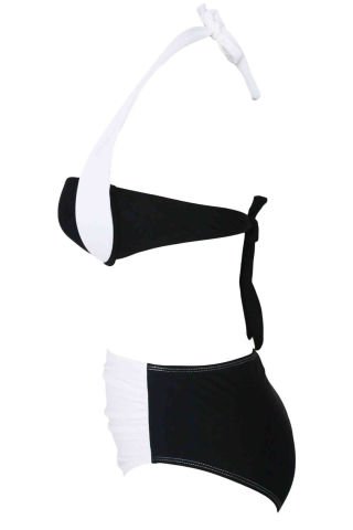 Kaplı Siyah Beyaz Tasarım Bikini Takım ABM9009