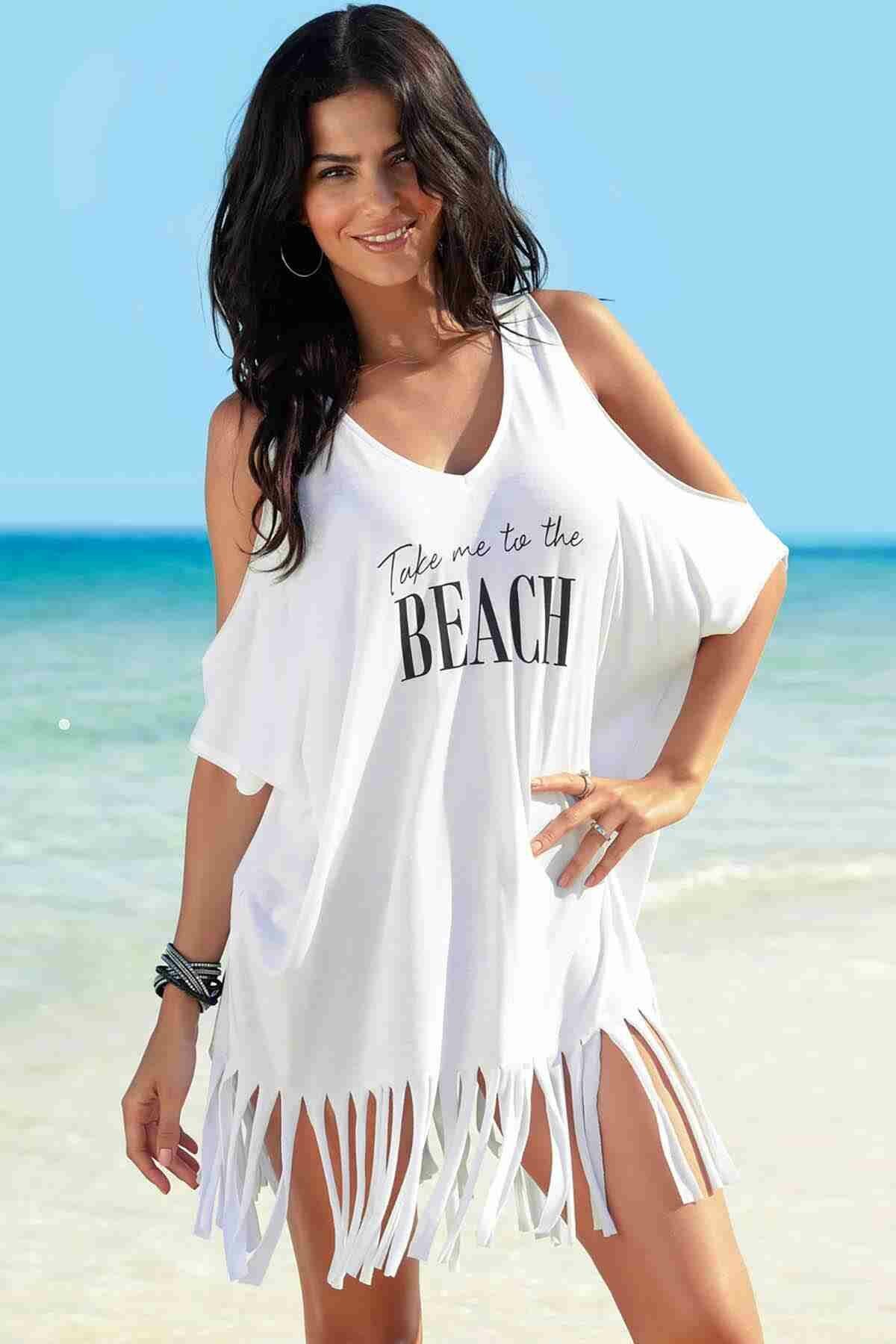Beyaz Beach Baskılı Pareo ABM9047