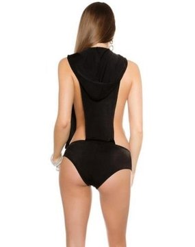 Siyah Kapşonlu Şort Body Tulum ABM4047