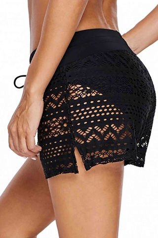 Siyah Dantel Deniz Şortu Birleşik Bikini Alt ABM9061