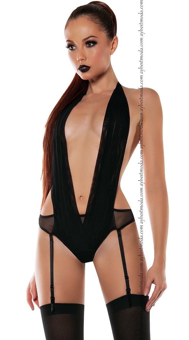 Fantezi Jartiyerli Transparan İç Çamaşır Body ABM6067