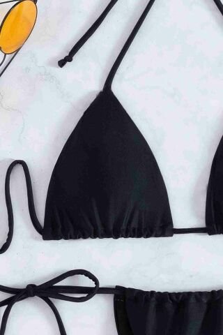 Brezilya Model Bağlamalı Bikini Üstü Siyah ABM9077