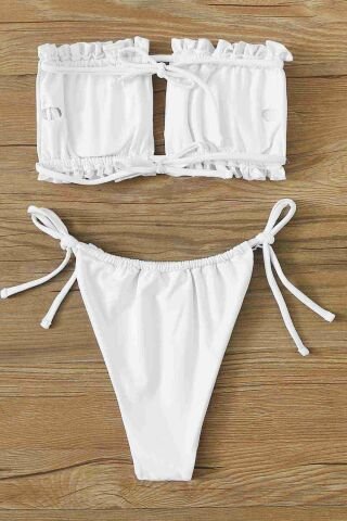 Brezilya Model Büzgülü Bağlamalı Bikini üstü Beyaz ABM9080