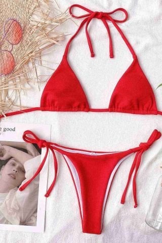 Bağlamalı Bikini Üstü Kırmızı ABM9081