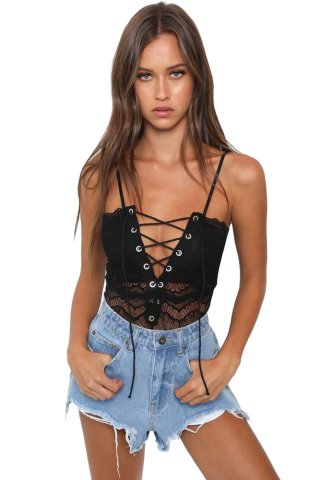 Dantelli Siyah Şık Body Gecelik ABM7083