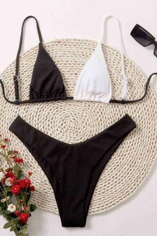 Siyah Beyaz Bikini Üstü Çok Renkli ABM9084