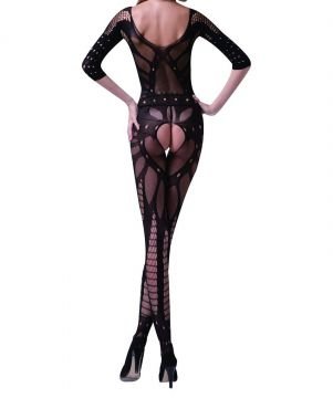 Düşük Omuzlu Crotchless Desenli Vücut Çorabı ABM5134