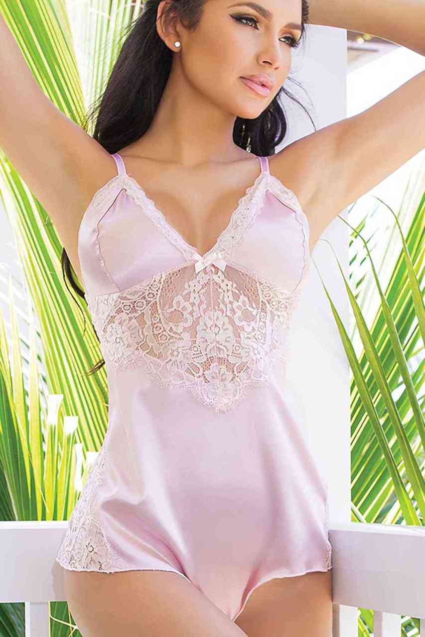 Dantelli Saten Tulum Gecelik Pembe ABM8146