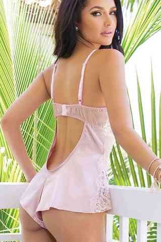 Dantelli Saten Tulum Gecelik Pembe ABM8146