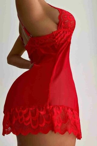 Dantel Gecelik Babydoll İç giyim Kırmızı ABM9147