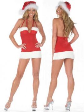 Dekolteli Mini Elbise Yılbaşı Kostümü - Noel Kostümü ABM165