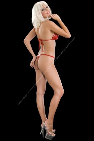 Parlak Kırmızı Deri Bikini Tanga Takım ABM4170