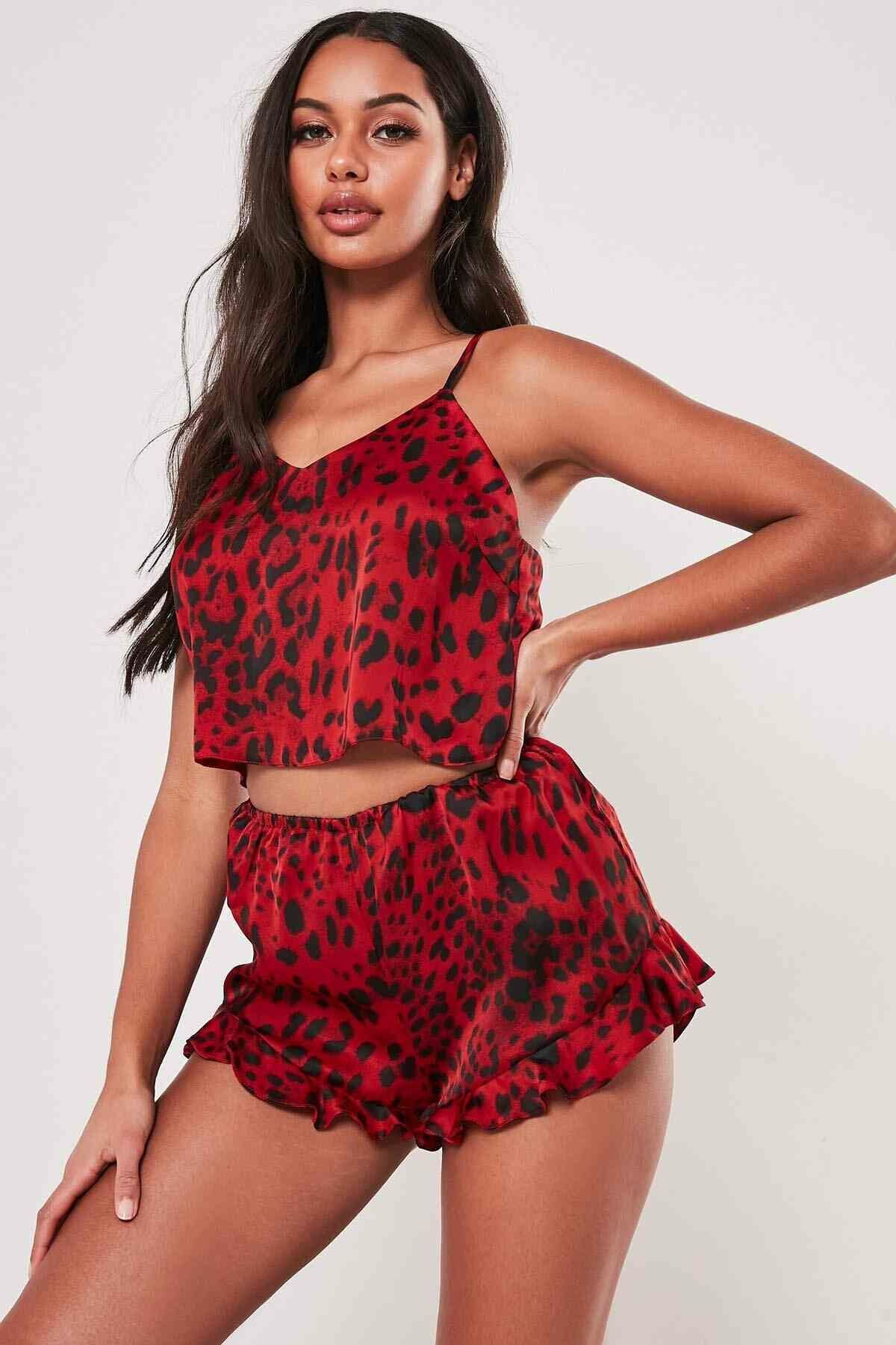 Saten Leopar Şortlu Pijama Takımı ABM9170