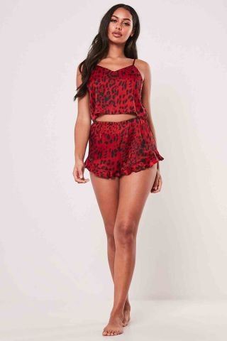 Saten Leopar Şortlu Pijama Takımı ABM9170