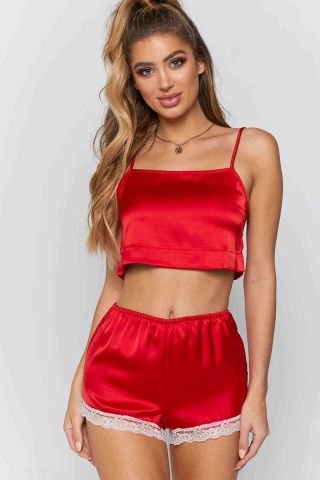 Dantel İşlemeli Saten Şortlu Pijama Takım ABM9172