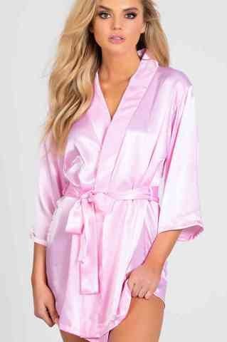 Saten Kısa Sabahlık Gecelik Pembe ABM8183