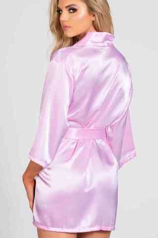 Saten Kısa Sabahlık Gecelik Pembe ABM8183