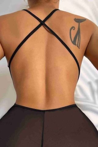 Dantelli Gecelik Babydoll Bodysuit Siyah ABM9197