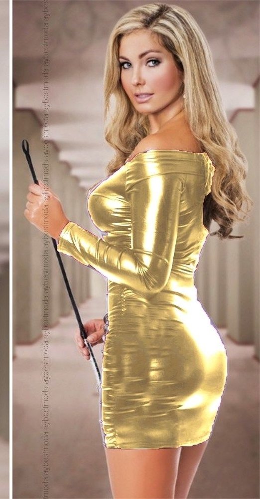 Seksi Düşük Omuzlu Parlak Mini Elbise  ABM1210