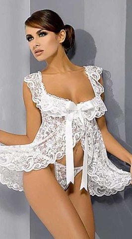 Beyaz Dantel İşlemeli Babydoll ABM3211