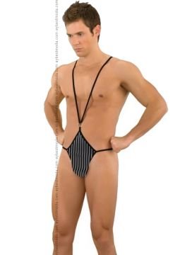 Çizgili Fantazi Elastik Erkek Body - Fantazi Erkek İç Giyim ABM5258