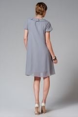Gri Taşlı Süslemeli Şifon Elbise ABM328