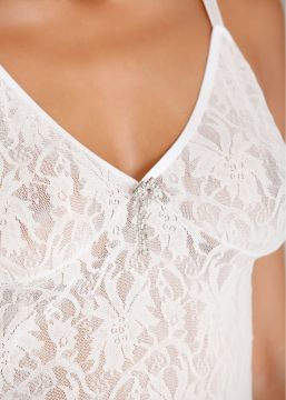 Beyaz Dantel Mini Elbise String Takım ABM3359