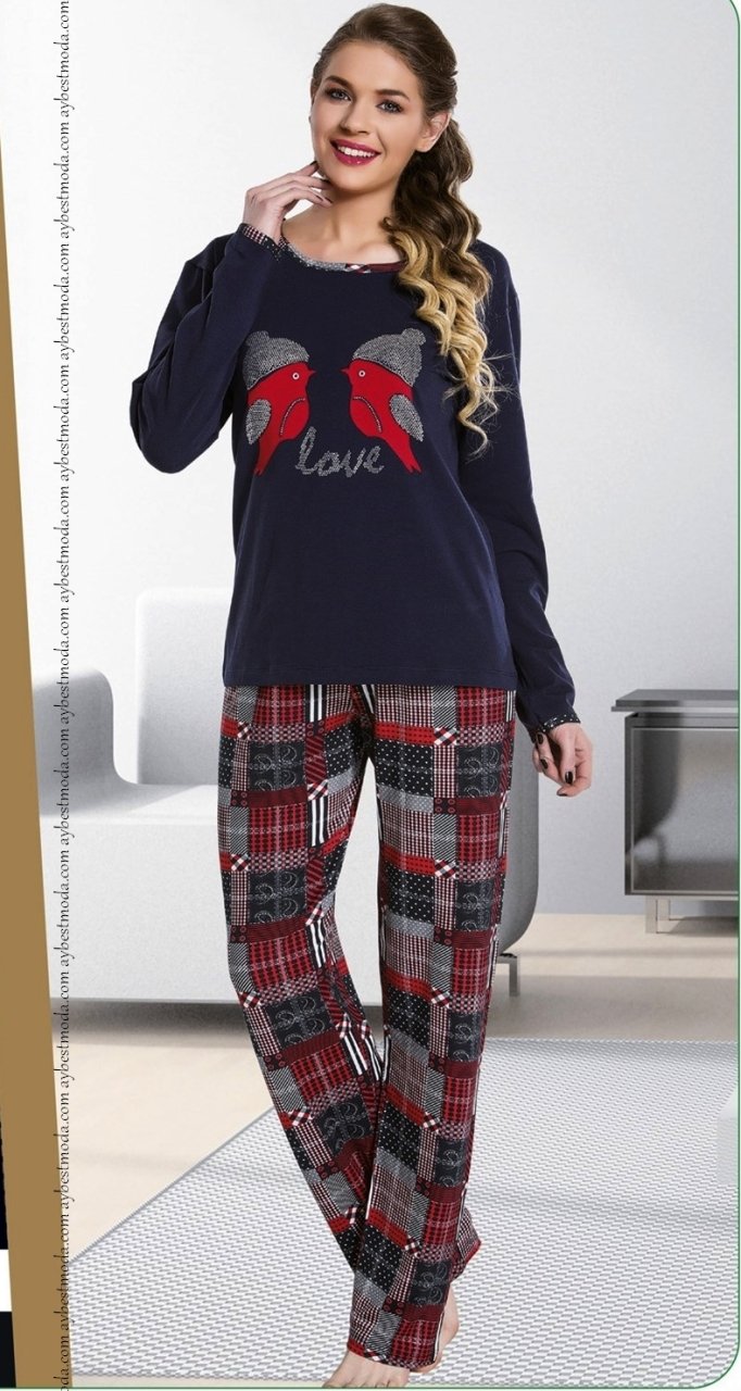 Kuşlu Uzun Pijama Takımı ABM6360