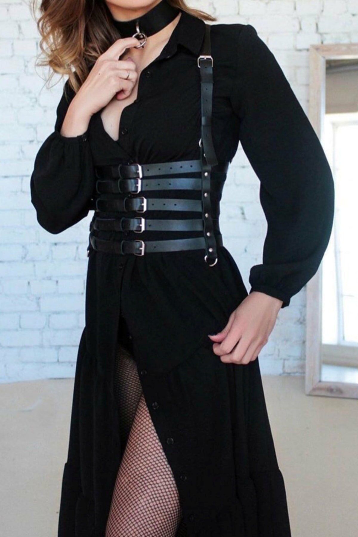 5 Sıralı Deri Kemer ve Choker Takım ABM9373