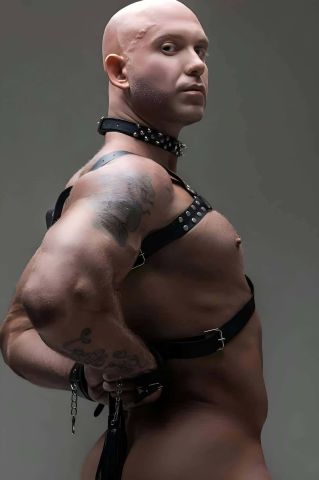 Deri Erkek Harness Takım, Vücut Kemeri, Çivili Choker, Kırbaç ABM9382