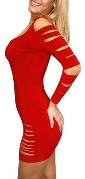 Kırmızı Lazer Kesim Seksi Elbise ABM3382