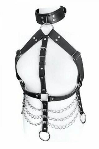 Büyük Beden Zincirli Deri Göğüs Harness ABM8399