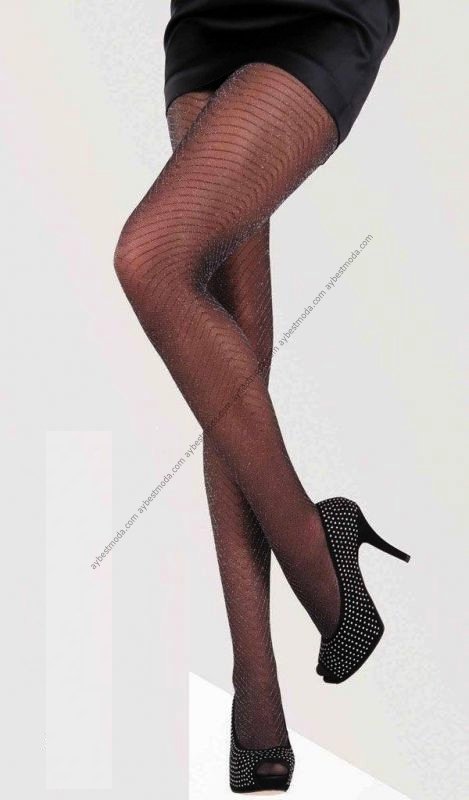 Lurex Zebra Desenli Simli Şık Külotlu Çorap ABM2440