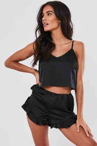 Siyah Saten Şortlu Pijama Takımı ABM7557