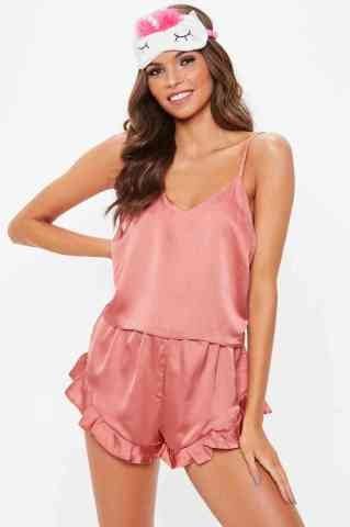 Pembe Saten Şortlu Pijama Takımı ABM7559