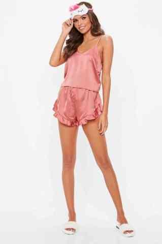 Pembe Saten Şortlu Pijama Takımı ABM7559