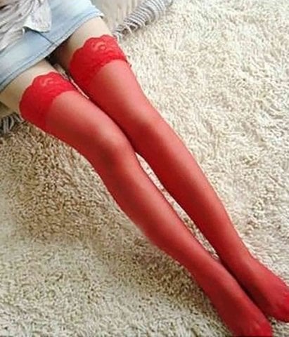 Kırmızı Düz Silikonlu Dantelli Jartiyer Çorap ABM7562