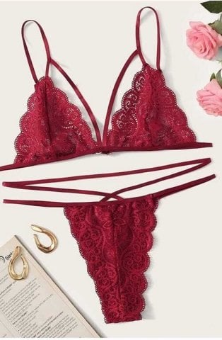 Bordo Bralet Sütyen ve Gstring ABM7603