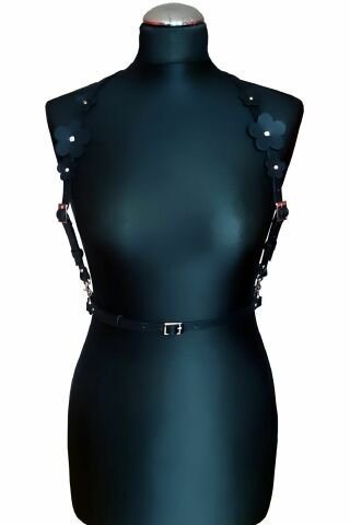 Çiçekli Deri Göğüs Kemeri Harness ABM9610