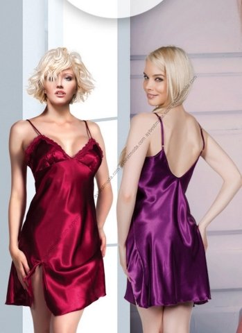 Bordo Saten Babydoll Gecelik ABM6618
