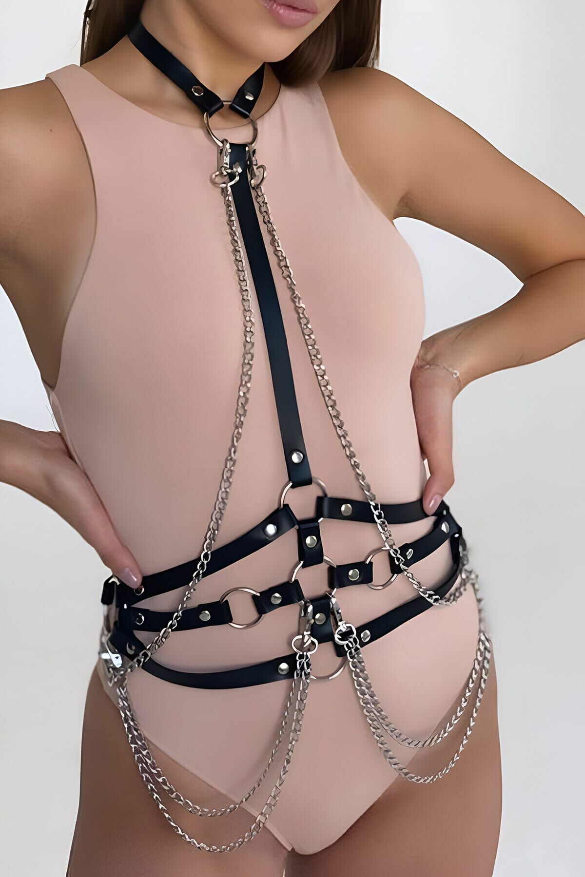 Zincirli Deri Vücut Kemeri Harness ABM9629
