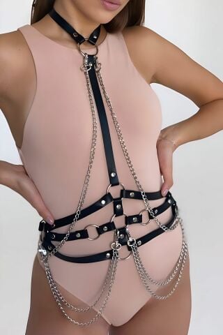 Zincirli Deri Vücut Kemeri Harness ABM9629