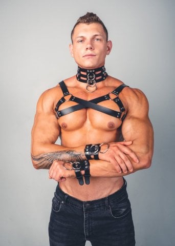 Gay Fantazi Giyim Harness Tasma ve Bileklik Takım ABM7673
