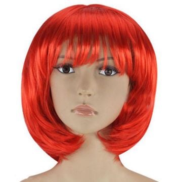 Kısa Küt Kırmızı Peruk - Party Saç Peruk ABM678