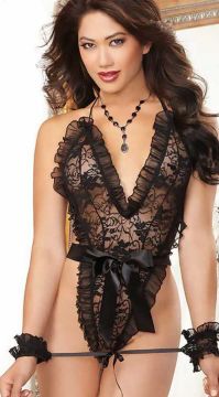 Kelepçeli Kurdeleli Dantelli Fantazi Body ABM2763