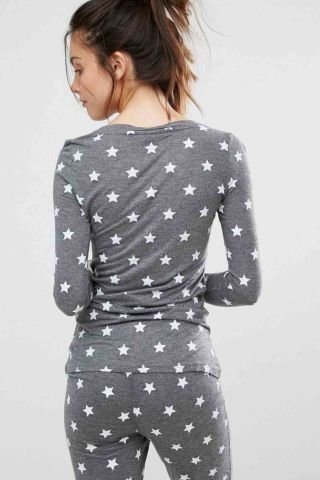 Gri Yıldız Desenli Pijama Takımı ABM8769