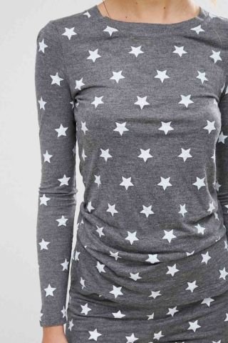 Gri Yıldız Desenli Pijama Takımı ABM8769