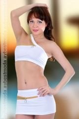 Seksi Renkli Fermuarlı Mini Etek ve Büstiyer ABM2880